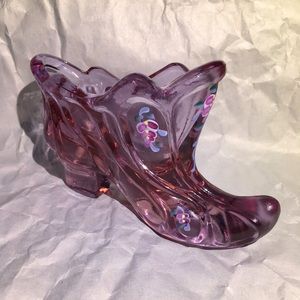 Fenton Rose Glass Shoe-Legend of the Secret Slipper-Hand Painted-Signed-Glows/41